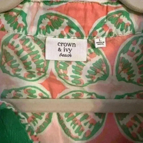 Crown & Ivy Beach Women's Tunic Green Coral Seashell Size Large‎ - Picture 6 of 6